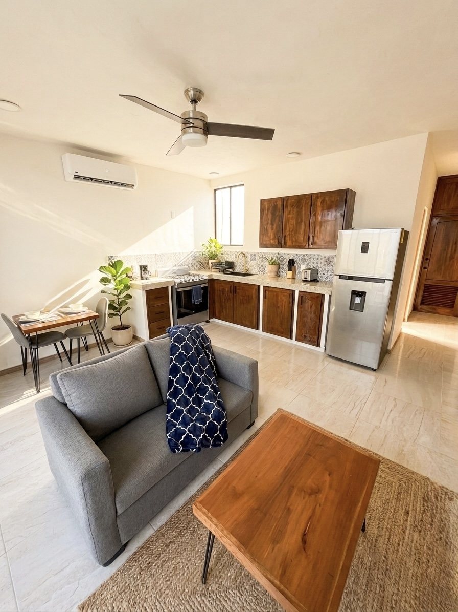 Open-plan living area and kitchen